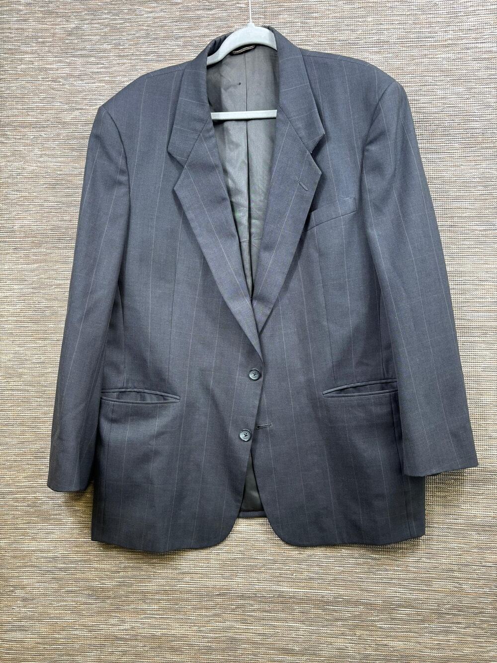 Vintage Christian Dior Blazer Mens 44 Gray Pinstripe Suit Jacket Two Button USA